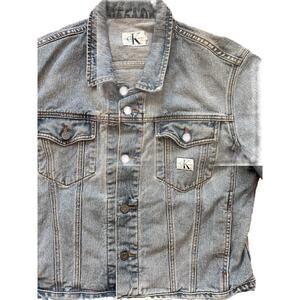 90s‎ Calvin Klein CK Denim Jean Trucker Jacket Sz L USA Premium Fit
